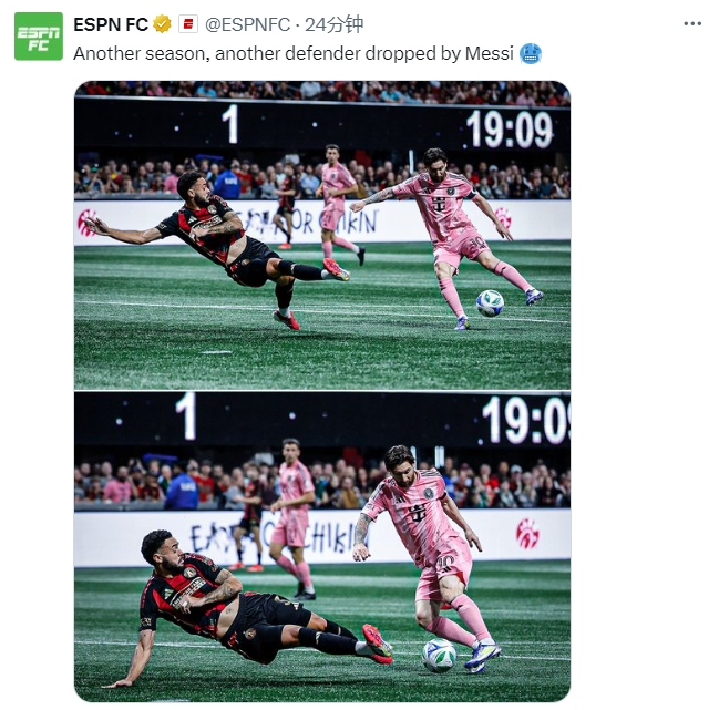 名場面記錄！ESPN曬照：又一個賽季，又一名后衛(wèi)被梅西扣倒
