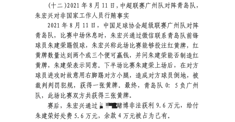 網(wǎng)傳判決書：青島球員朱建榮故意踢對(duì)方小腿，染黃收5.6萬(wàn)好處費(fèi)